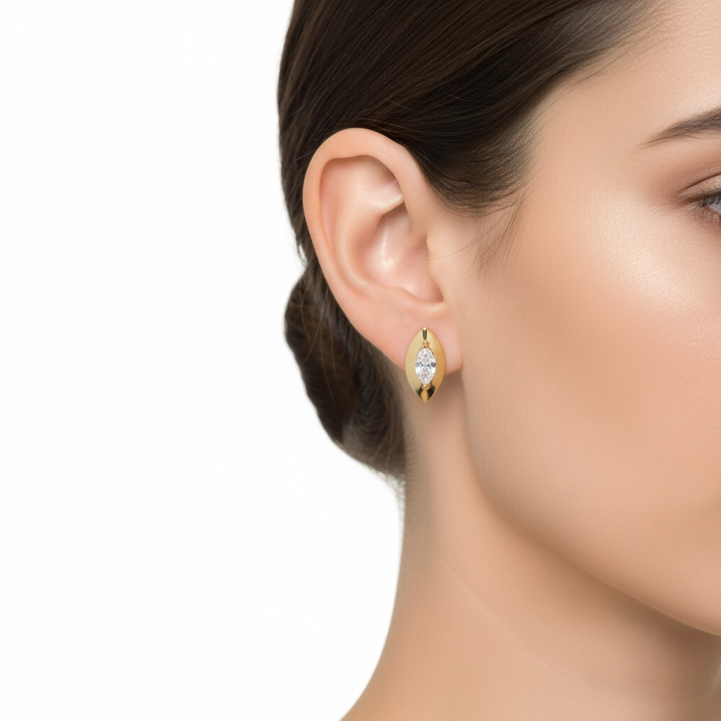 Bezel Marquise Studs