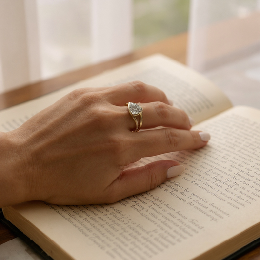 Gold Pear bezel ring