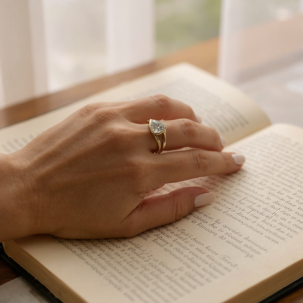 Gold Pear bezel ring
