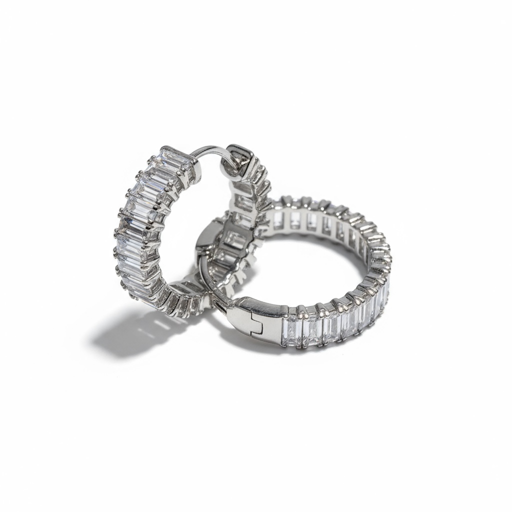 CZ Diamond emerald hoops