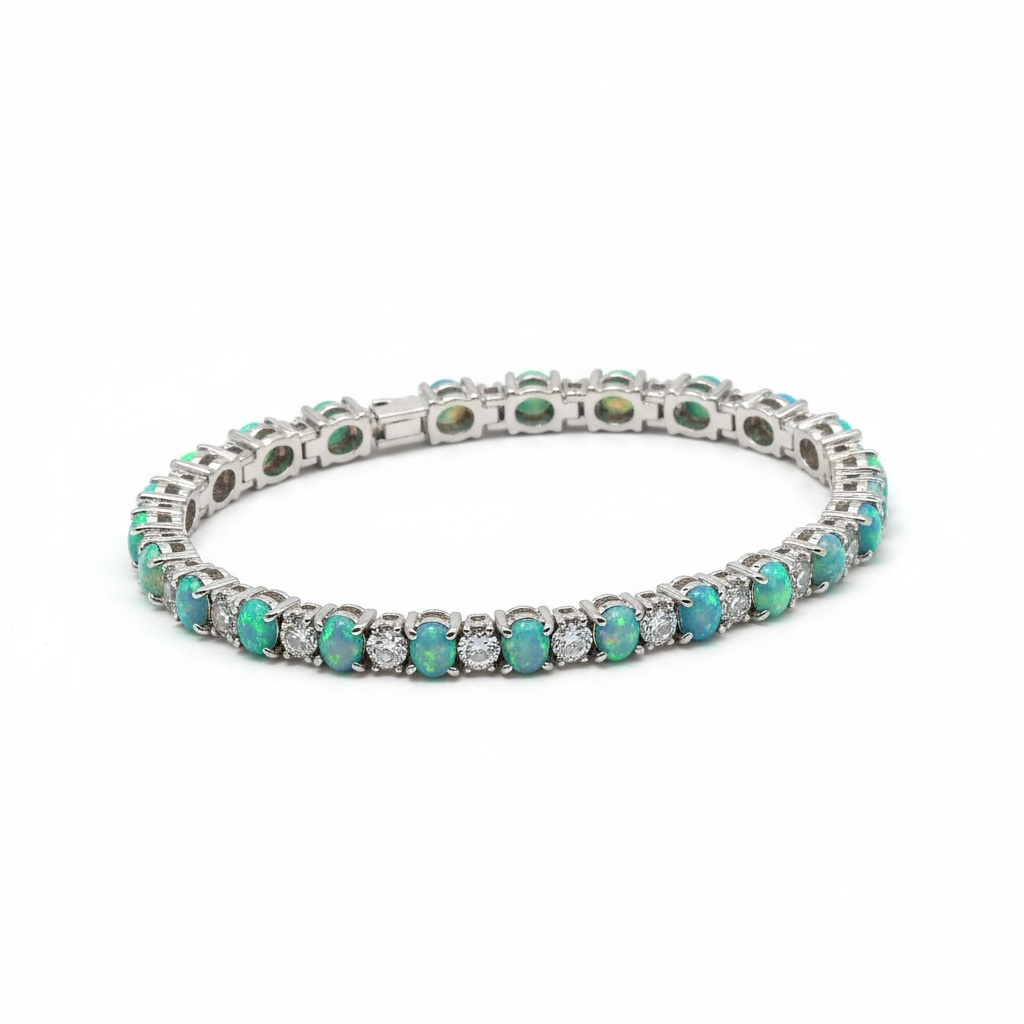 Blue and diamond oval tennis bracelet