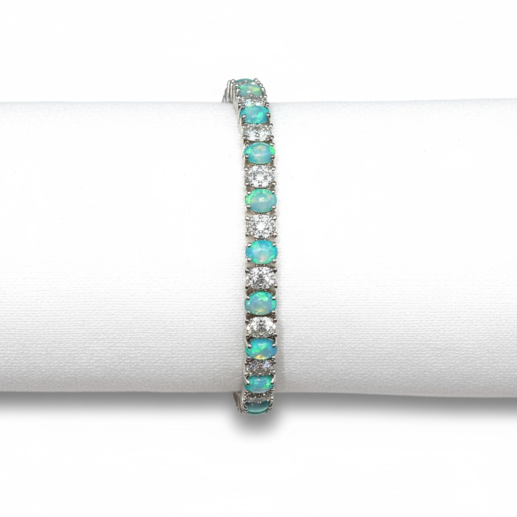 Blue and diamond oval tennis bracelet