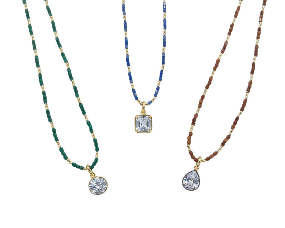 Beaded Bezel CZ Necklaces