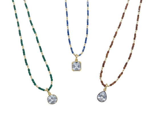 Beaded Bezel CZ Necklaces
