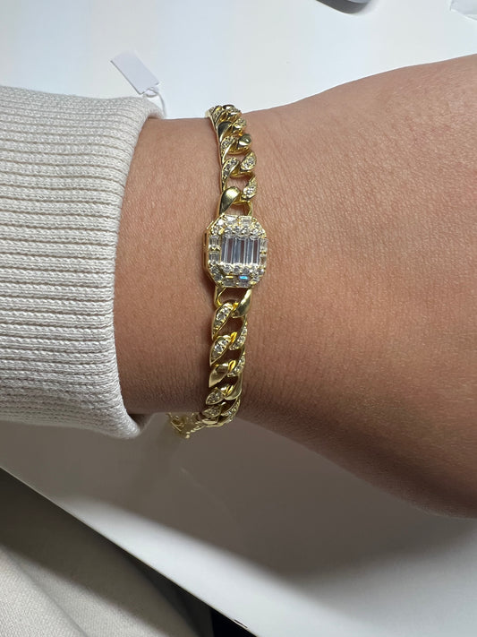 Cluster emerald cuban bracelet