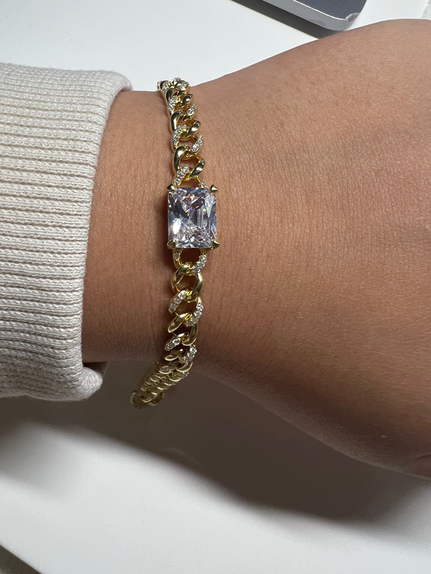 Square emerald cuban bracelet