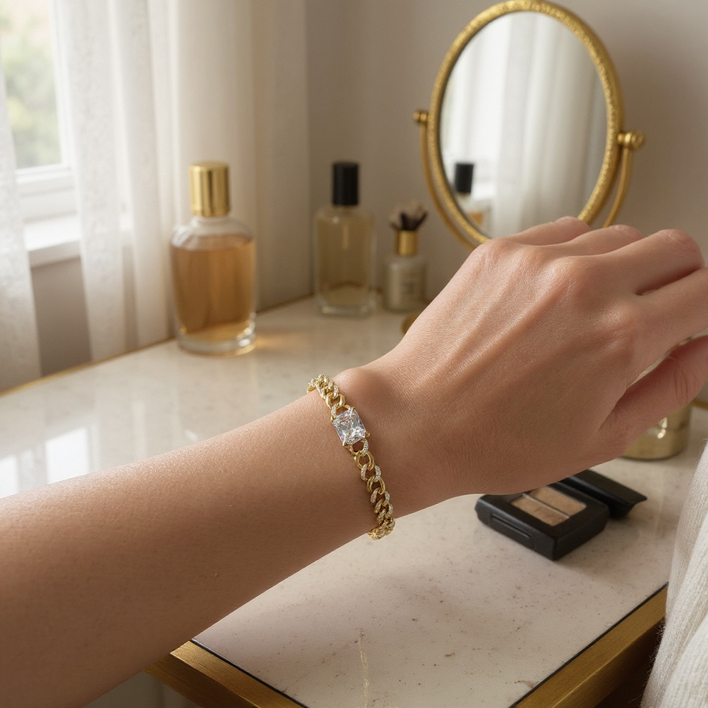 Square emerald cuban bracelet