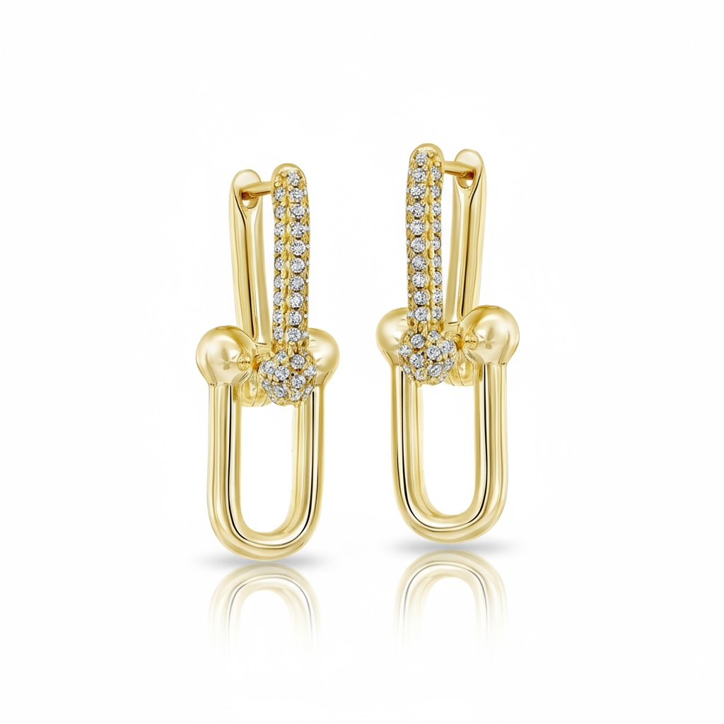 Large CZ Link Earrings