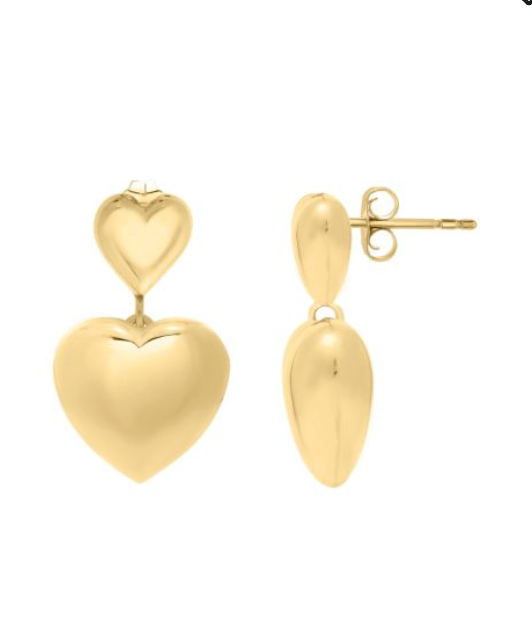 Puffed Double Heart Drop Earrings